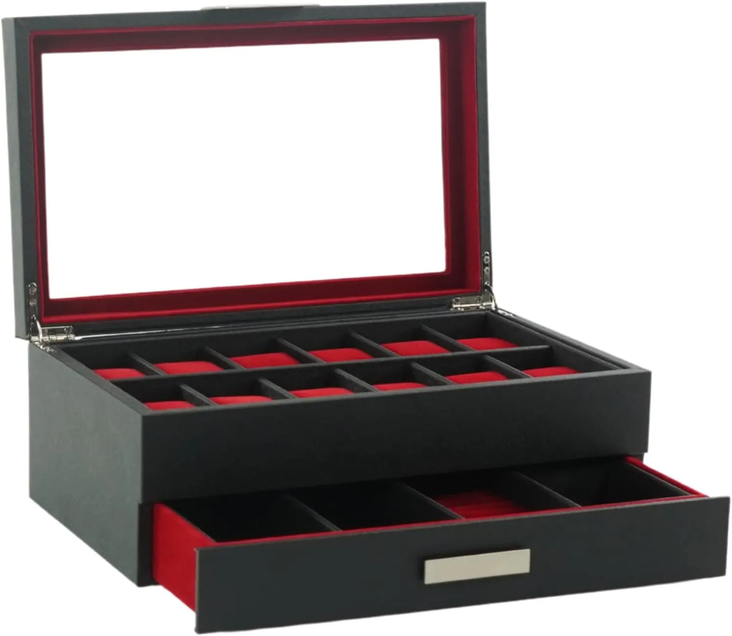 Drawer, Sunglasses and 12 Watches Storage Jewelry Box Black lengthen chart earthward sensible day install and Red Leather Unisex Organizer (My Darling) Multi-Purpose 