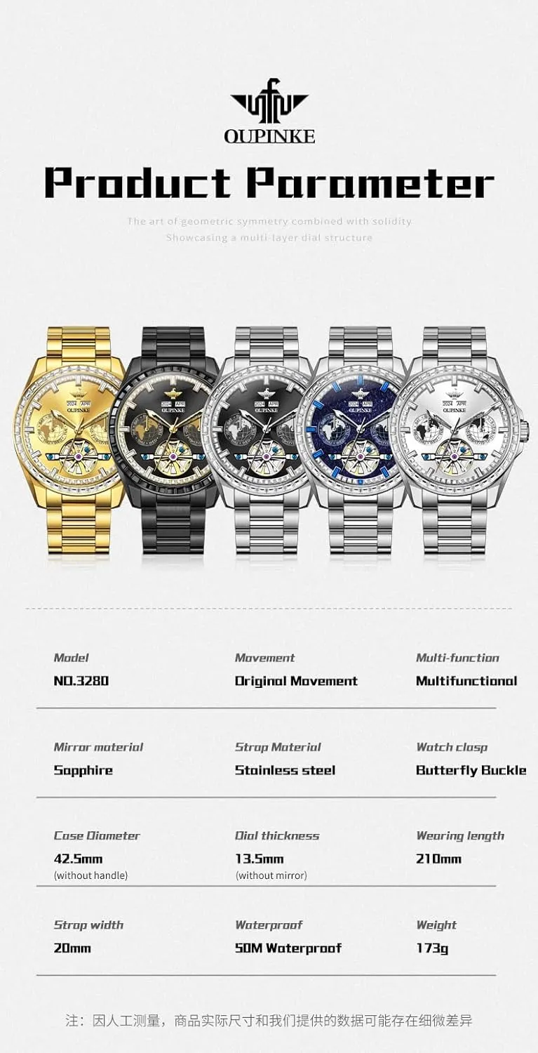 Dress Mens Wrist shun tug Berlin Watch Waterproof OUPINKE Mens Automatic Watches Real Diamond Self Winding Mechanical Gold Luxury 