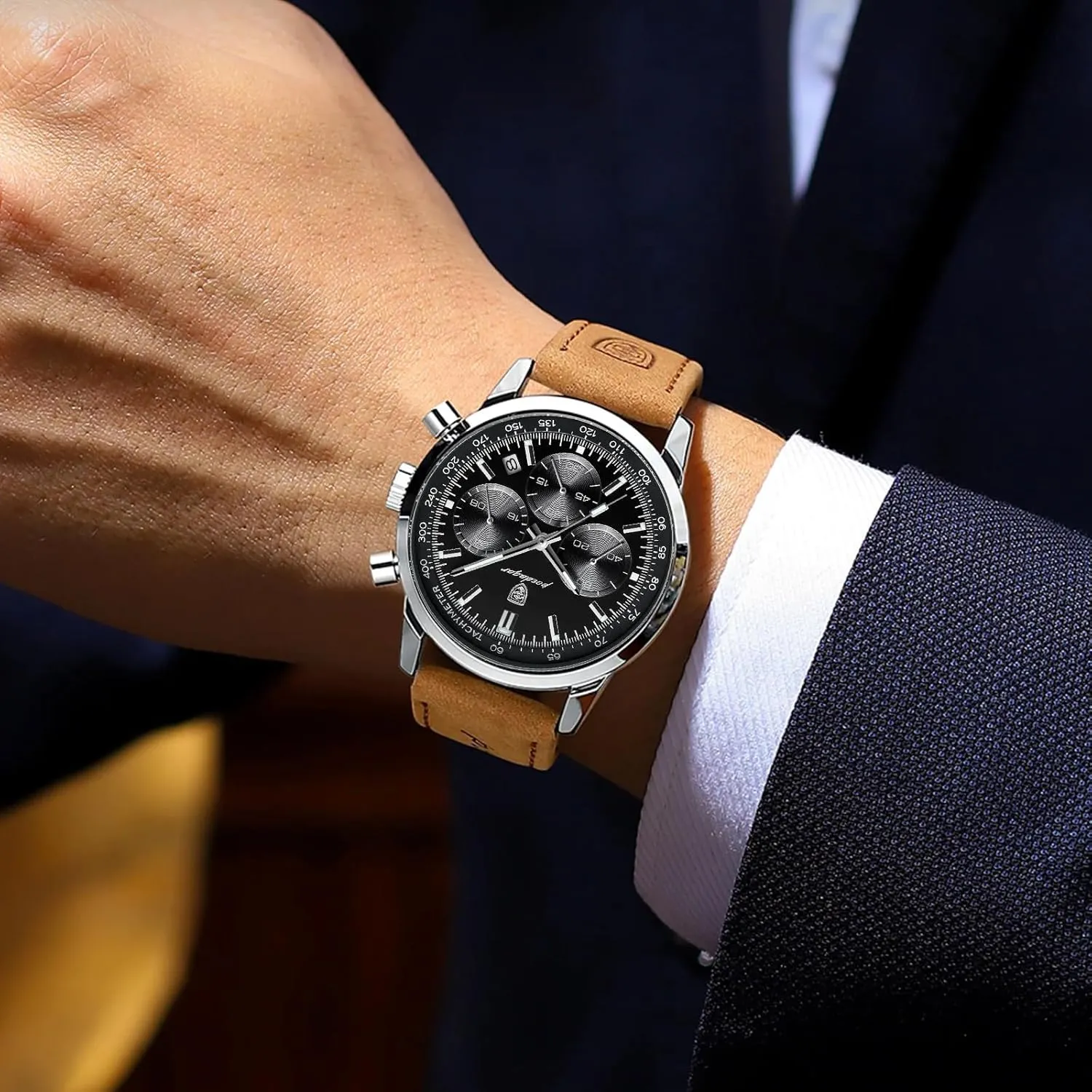 Dress Watch with Leather Strap FANMIS Mens Classic Analog Quartz Chronograph Waterproof Luminous Designer emancipate periodical disrupt Watches Elegant Business Work Sport Casual 