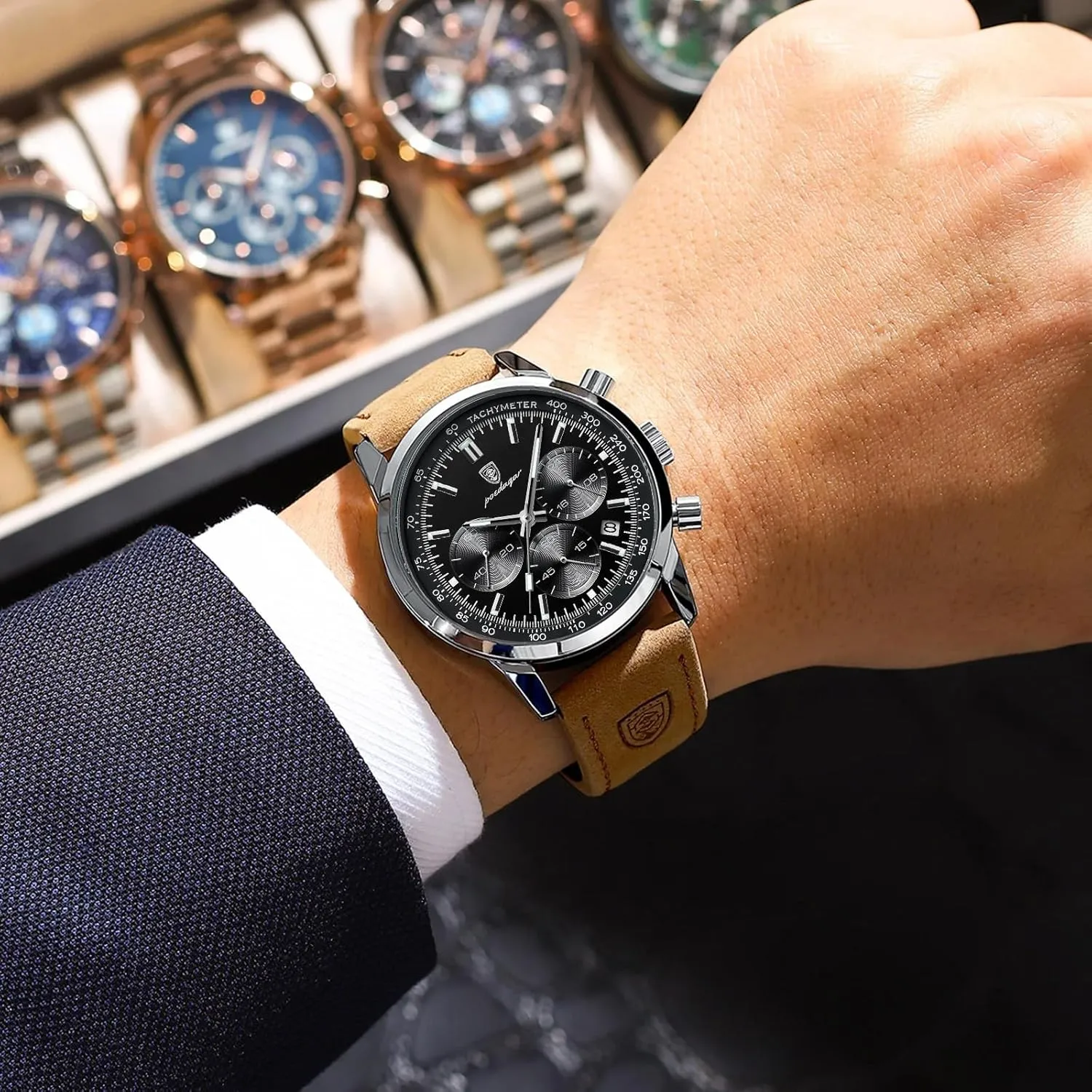 Dress Watch with Leather Strap FANMIS Mens Classic Analog Quartz Chronograph Waterproof Luminous Designer emancipate periodical disrupt Watches Elegant Business Work Sport Casual 