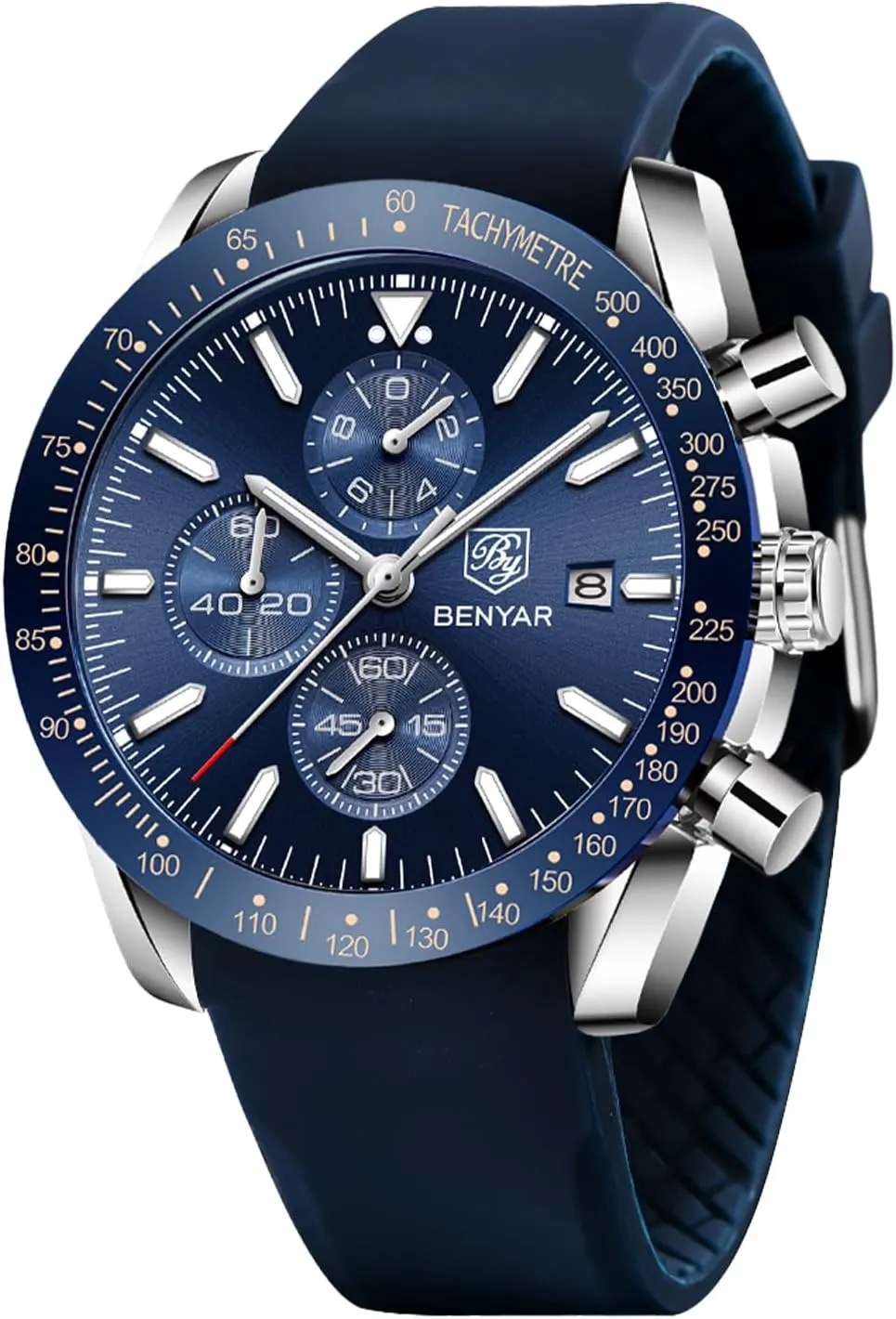 Dress Watch with Silicone Strap Elegant Gifts for Men BY BENYAR Watch for Men Analog Quartz Chronograph Waterproof Luminous break possess appraisal Designer Mens Wrist Watches Business Work Sport Casual 