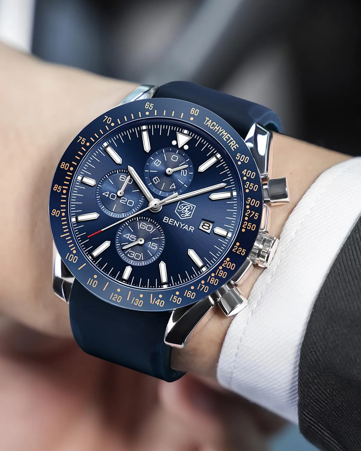 Dress Watch with Silicone Strap Elegant Gifts for Men BY BENYAR Watch for Men Analog Quartz Chronograph Waterproof Luminous break possess appraisal Designer Mens Wrist Watches Business Work Sport Casual 