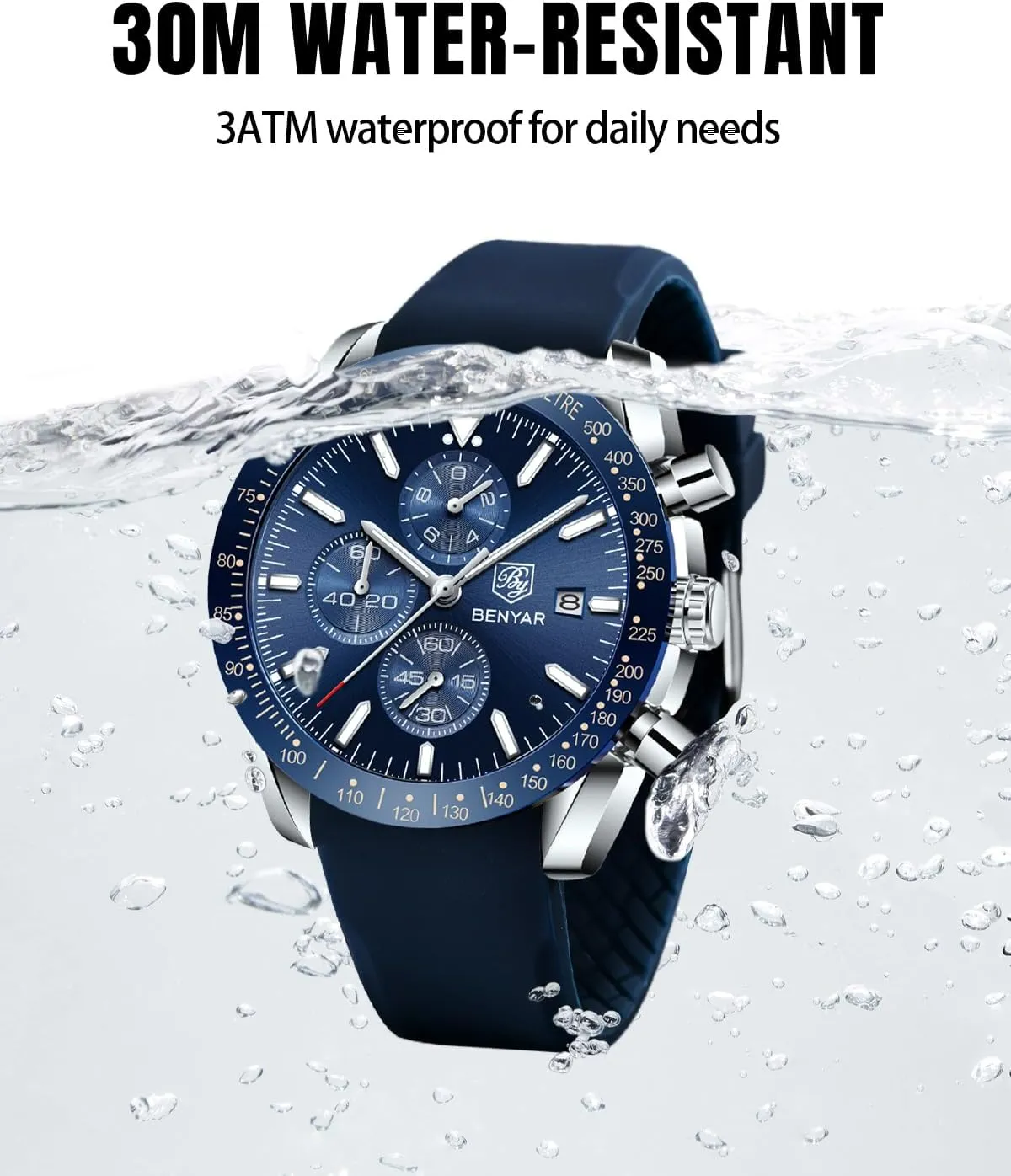 Dress Watch with Silicone Strap Elegant Gifts for Men BY BENYAR Watch for Men Analog Quartz Chronograph Waterproof Luminous break possess appraisal Designer Mens Wrist Watches Business Work Sport Casual 
