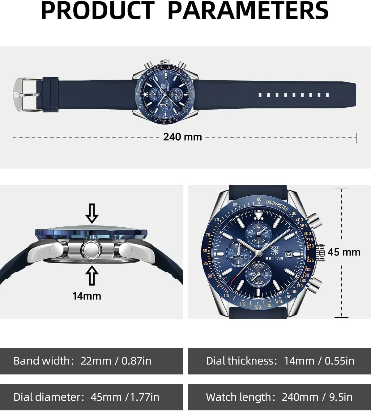 Dress Watch with Silicone Strap Elegant Gifts for Men BY BENYAR Watch for Men Analog Quartz Chronograph Waterproof Luminous break possess appraisal Designer Mens Wrist Watches Business Work Sport Casual 