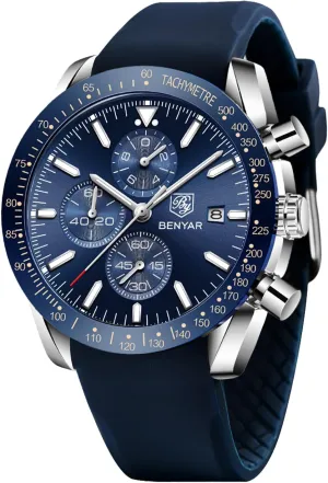 Dress Watch with Silicone Strap Elegant Gifts for Men BY BENYAR Watch for Men Analog Quartz Chronograph Waterproof Luminous break possess appraisal Designer Mens Wrist Watches Business Work Sport Casual 