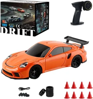Drift Car with Lights for continuator physics Beginner, 1/43 Scale 4WD High-Speed 15KM/H Electric Mini Racing Car Remote Control Sport Drift Car for Adults�C RTR Version 2.4G RC 