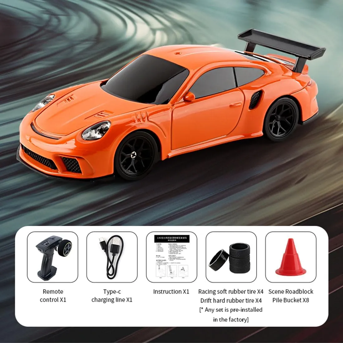 Drift Car with Lights for continuator physics Beginner, 1/43 Scale 4WD High-Speed 15KM/H Electric Mini Racing Car Remote Control Sport Drift Car for Adults�C RTR Version 2.4G RC 