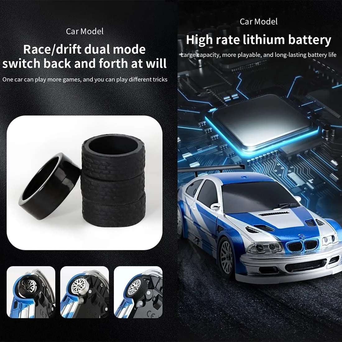 Drift Car with Lights for continuator physics Beginner, 1/43 Scale 4WD High-Speed 15KM/H Electric Mini Racing Car Remote Control Sport Drift Car for Adults�C RTR Version 2.4G RC 