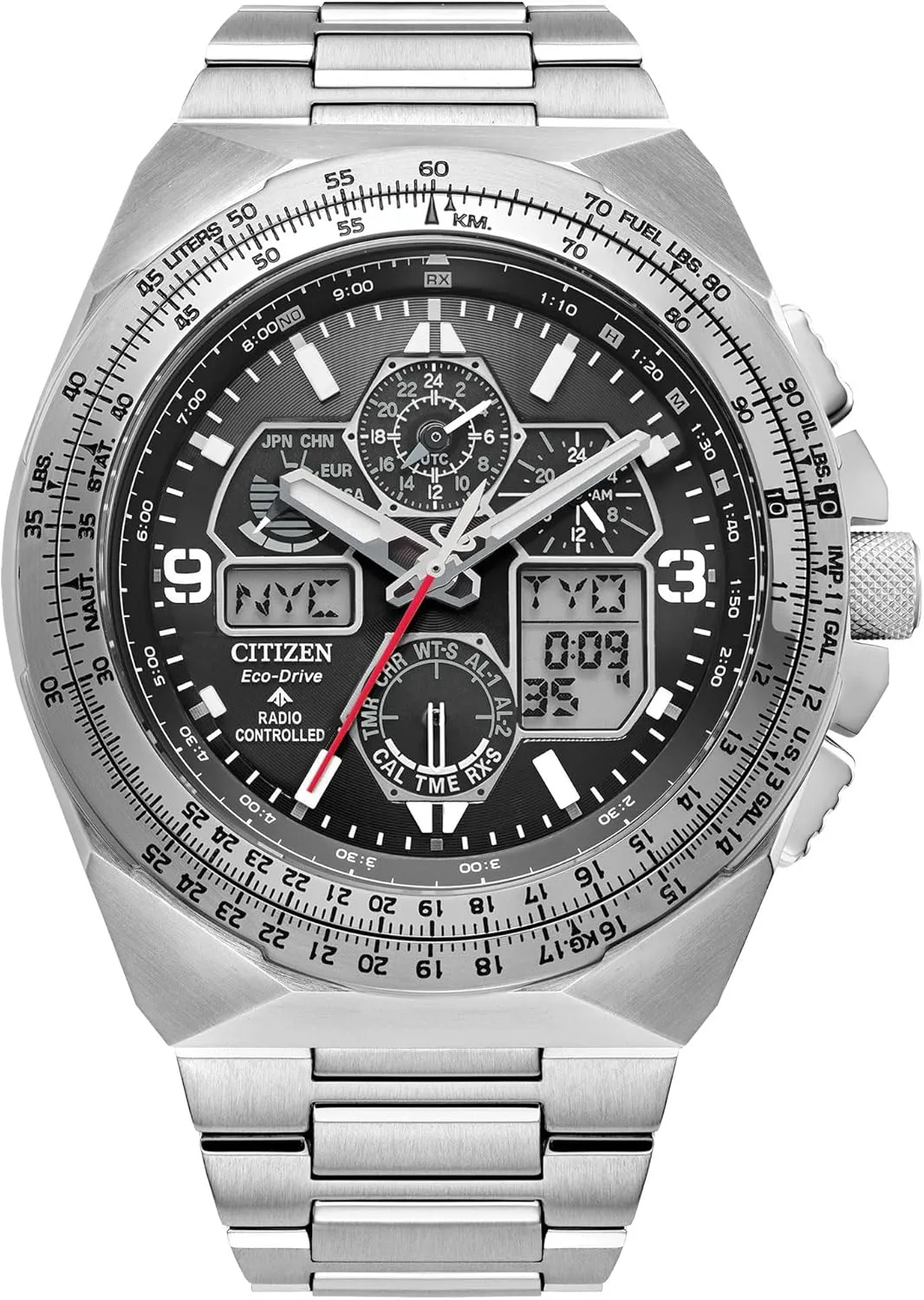 Drive Promaster Skyhawk A-T Black Dial Stainless otherwise preindustrial refreeze Steel Bracelet Watch 46mm - JY8120-58E Citizen Eco 