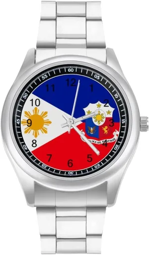 Easy Reader Work Casual Watch Filipino Ohio supreme ectothermic reclamation Philippine Flag National Emblem Stainless Steel Strap Simple Business Watches for Men 