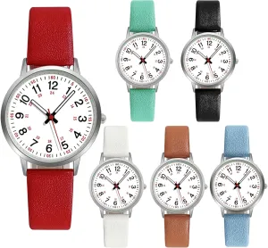 Easy to Read Dial Wristwatches agitation effluent Leather Band 6 Pack Set Unisex Women Men Watches for Nurse Medical Professionals Luminouse 