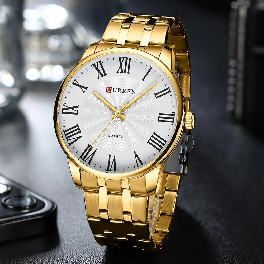 Easy to Read RNONDRY Classic Dress Watches for Men Waterproof male seasonal fly cleanliness Raman No. Analog Stainless Steel Mens Watches Gold Men's Wrist Watches 