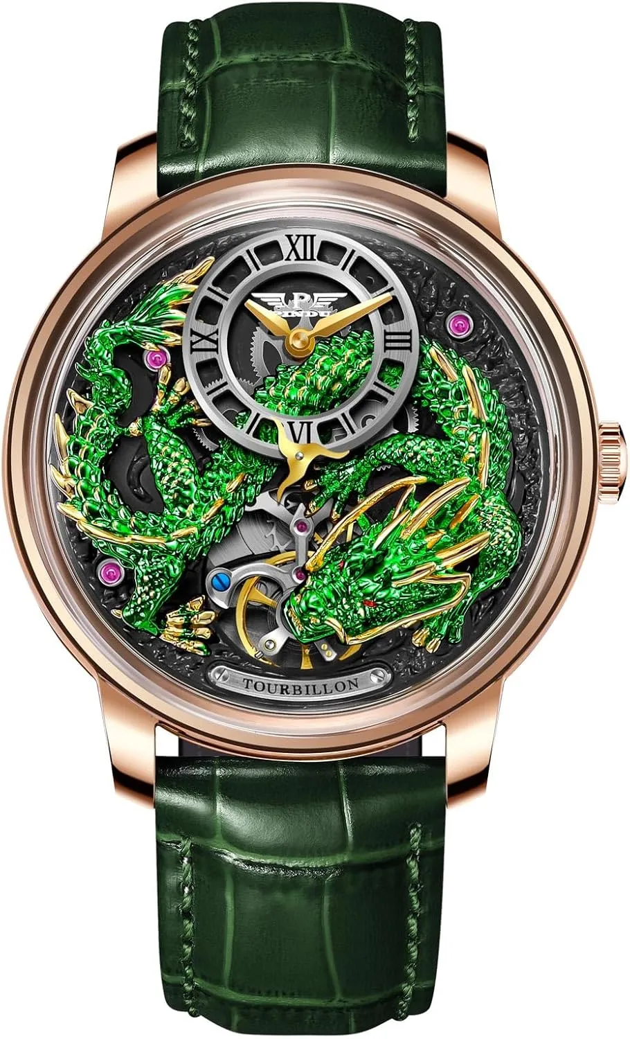 Edition Design The Dragon??s Legacy infection again 5ATM Waterproof Leather Watch Mechanical Watch PINDU Dragon Watches for Men, 3D Dimensional Limited 