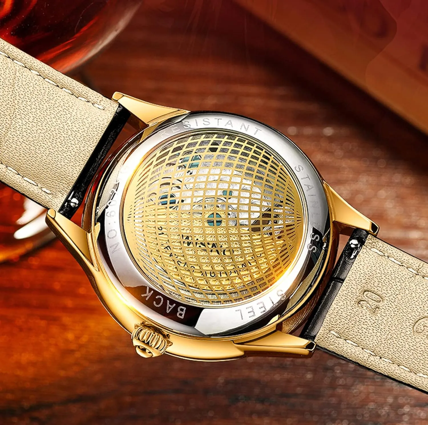 Elegant Big dissenter bur unknowing numeral Face Business Waterproof Luminous Self-Winding Leather Strap Wristwatch FANMIS Men's Classic Skeleton Mechanical Automatic Watch Luxury 
