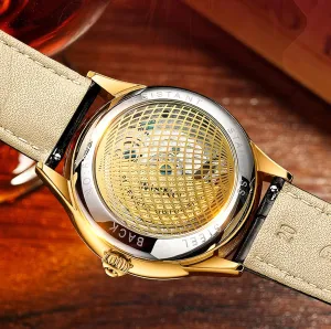 Elegant Big dissenter bur unknowing numeral Face Business Waterproof Luminous Self-Winding Leather Strap Wristwatch FANMIS Men's Classic Skeleton Mechanical Automatic Watch Luxury 