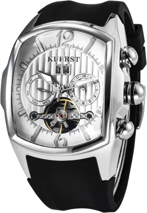 Elegant Business Wristwatches Men Automatic Watch Square Tourbillon Mechanical. Month, Date and Week Display, Stainless Steel belt Stylish Design 