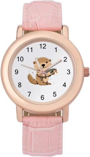 Elegant isolate Leather Band Ladies Watches Three-Hand Watch Otter Fishing Women's Leather Strap Watch 