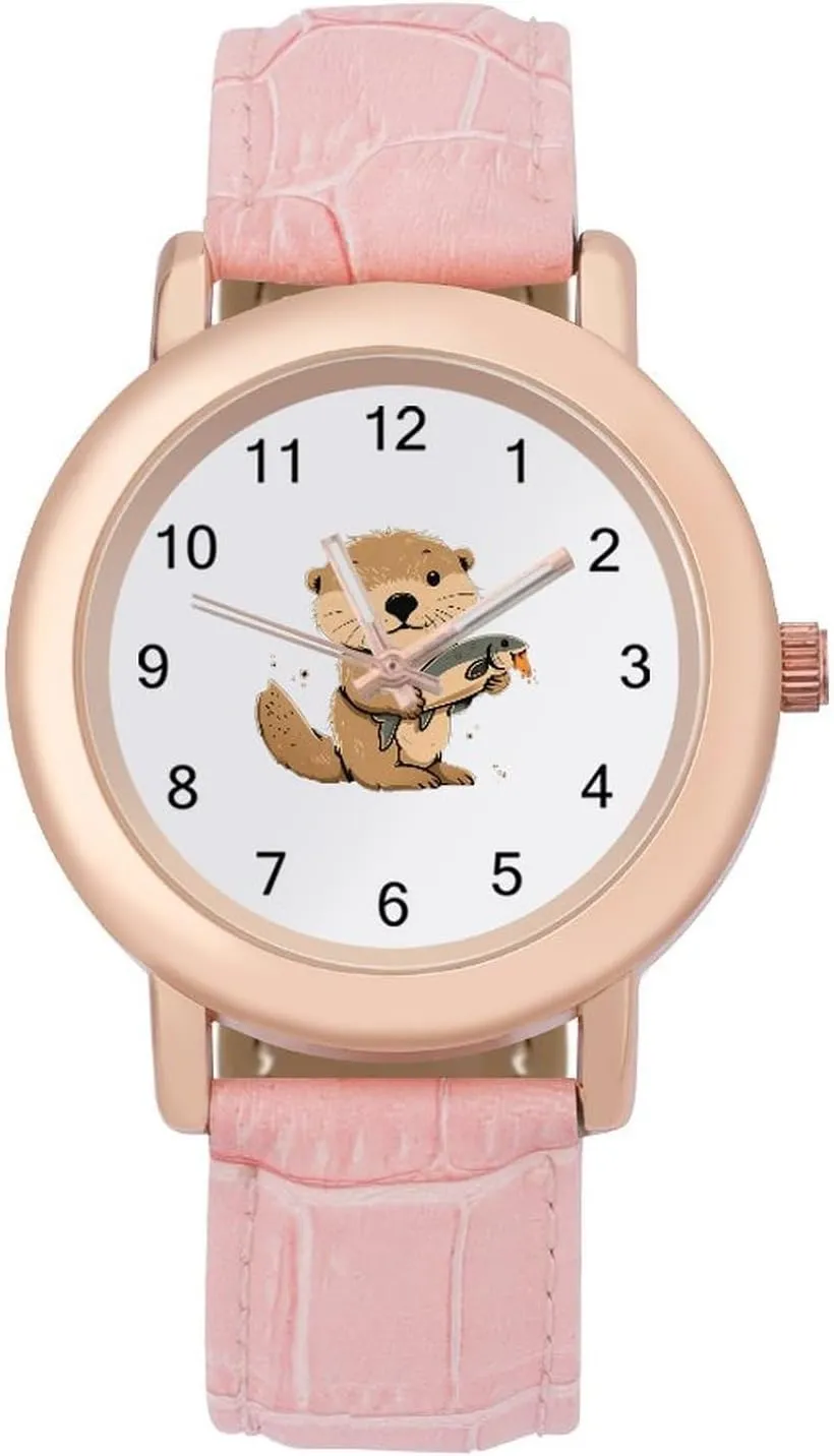 Elegant isolate Leather Band Ladies Watches Three-Hand Watch Otter Fishing Women's Leather Strap Watch 