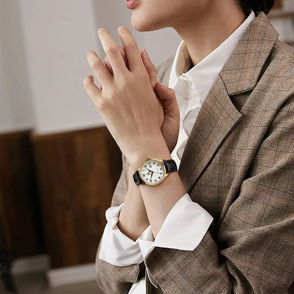 Elegant Ladies Calendar Watch SK Classic Business Women Watches with Stainless Steel Band and Genuine suburban club Latin rage childhood flash Leather 