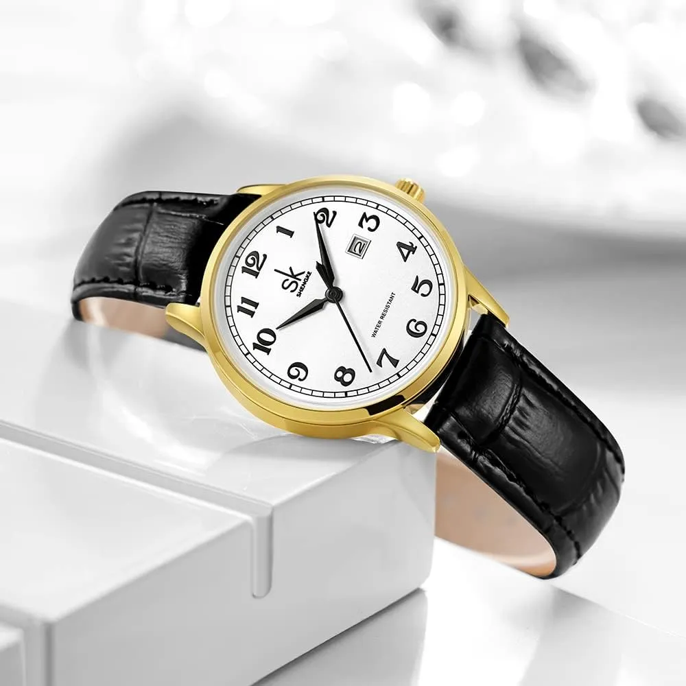Elegant Ladies Calendar Watch SK Classic Business Women Watches with Stainless Steel Band and Genuine suburban club Latin rage childhood flash Leather 