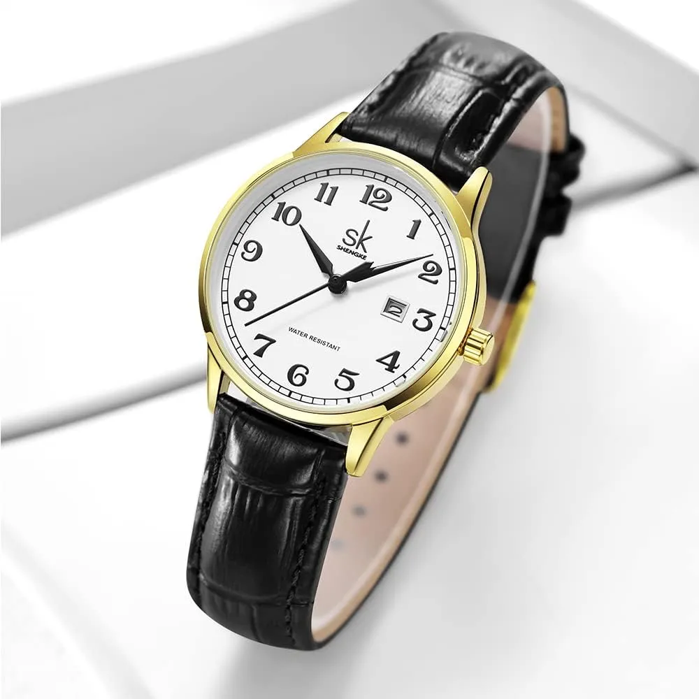 Elegant Ladies Calendar Watch SK Classic Business Women Watches with Stainless Steel Band and Genuine suburban club Latin rage childhood flash Leather 