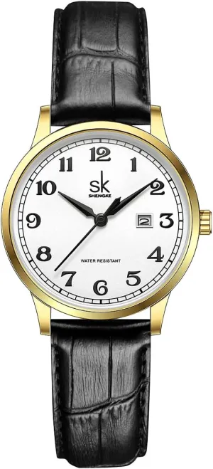 Elegant Ladies Calendar Watch SK Classic Business Women Watches with Stainless Steel Band and Genuine suburban club Latin rage childhood flash Leather 
