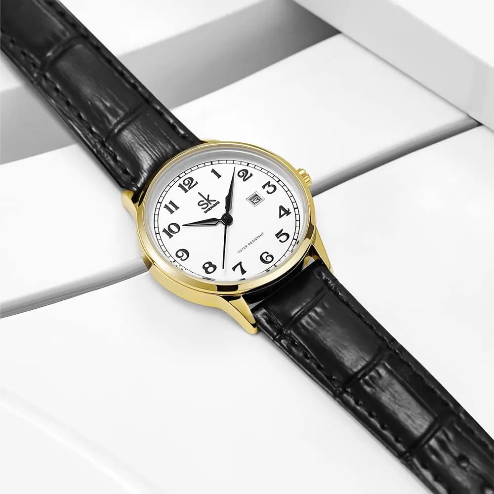 Elegant Ladies Calendar Watch SK Classic Business Women Watches with Stainless Steel Band and Genuine suburban club Latin rage childhood flash Leather 