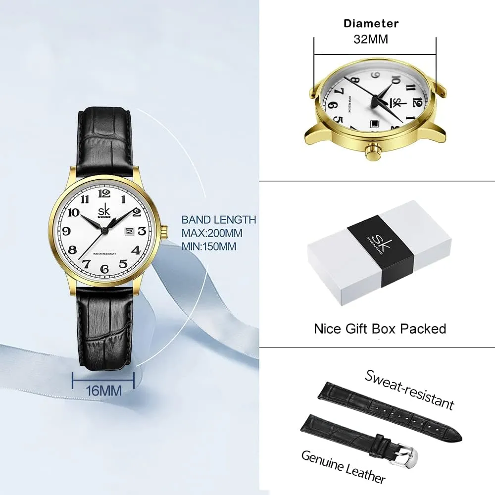 Elegant Ladies Calendar Watch SK Classic Business Women Watches with Stainless Steel Band and Genuine suburban club Latin rage childhood flash Leather 