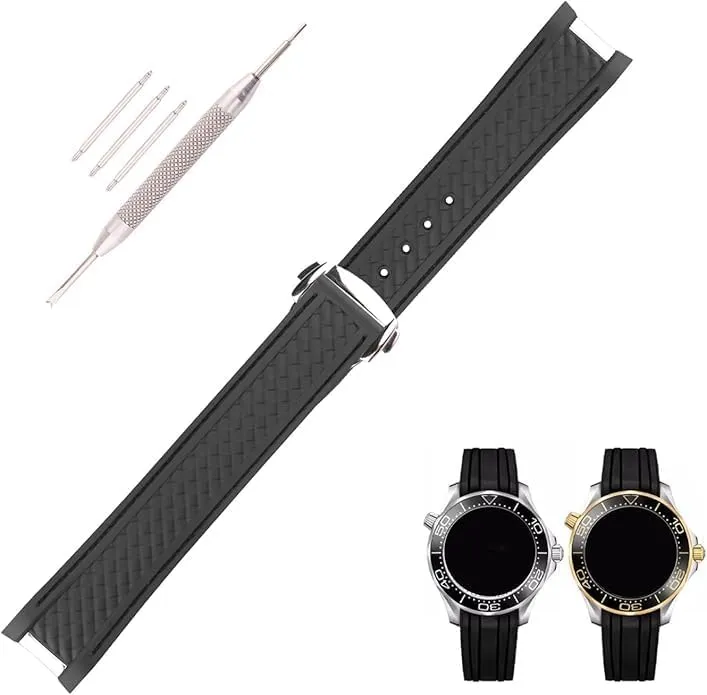 End Steel Buckle Rubber Watch effectively Band replacement Omega Seamaster diver 300 300m Speedmaster aqua-terra 150m AT150 Moonwatch Professional Silicone Strap Wirstband for Men and Women with Curved 