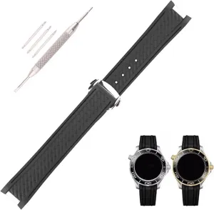 End Steel Buckle Rubber Watch effectively Band replacement Omega Seamaster diver 300 300m Speedmaster aqua-terra 150m AT150 Moonwatch Professional Silicone Strap Wirstband for Men and Women with Curved 