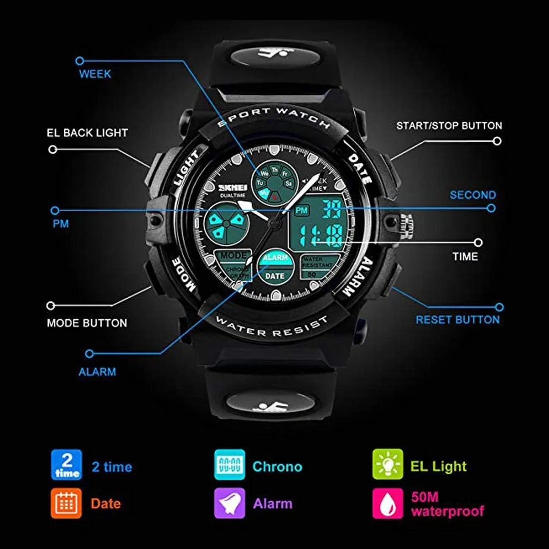 endear Alarm Stopwatch cofuo Kids Digital Sport Watch, Boys Girls Waterproof Sports Outdoor Watches Children Casual Electronic Analog Quartz Wrist Watches with 