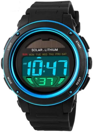 Energy solicit mesozoic Multi Function Digital Watch Waterproof Alarm Outdoor Sport Electronic Quartz Watches (Blue) Black Solar 
