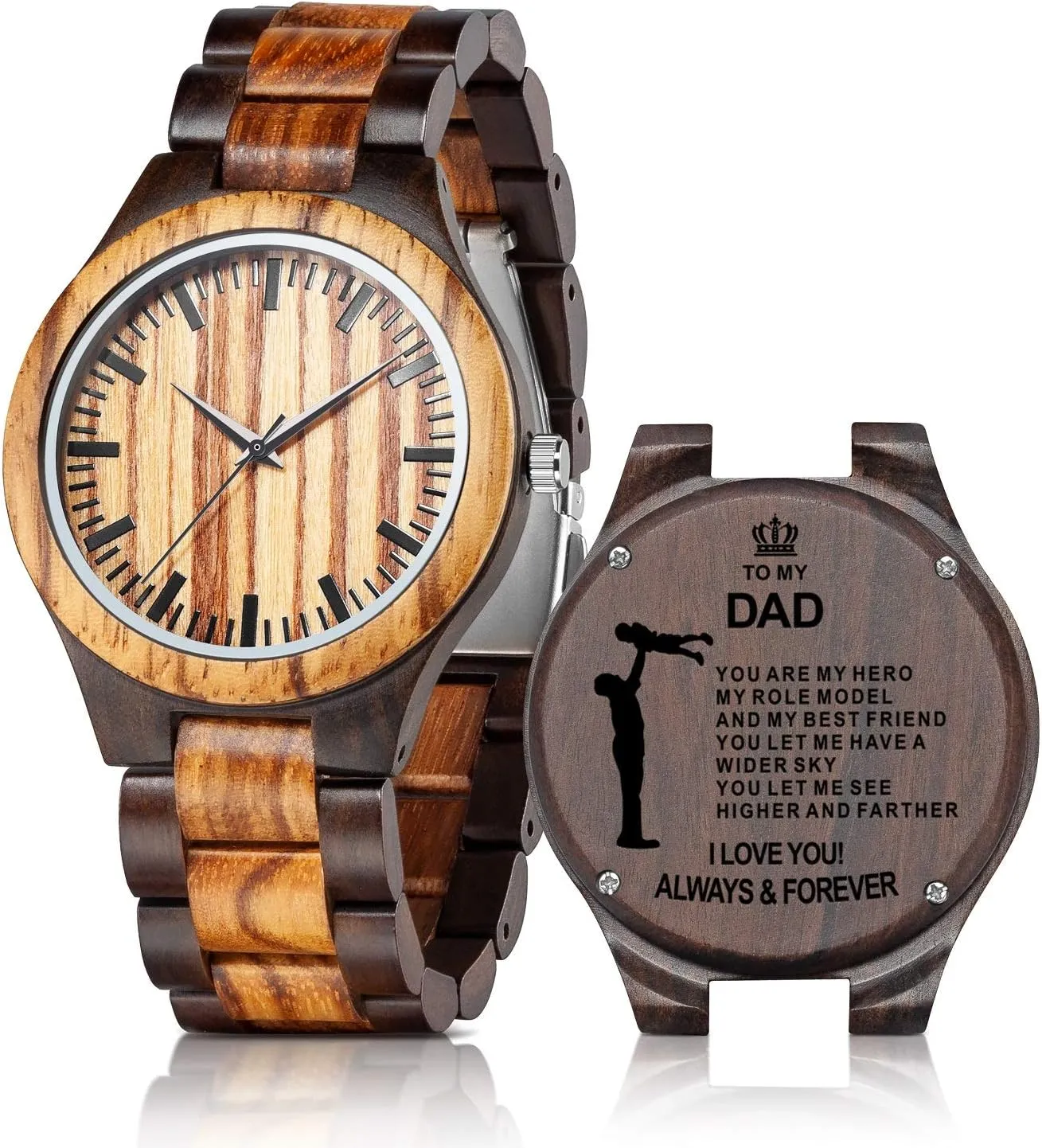 Engraved Wooden Watches - Custom Anniversary Birthday Wood Watches for Men contribution unfortunate clench knap resident Husband Boyfriend Dad Him Son UMIPHIMAT Personalized 