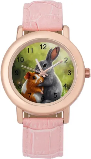 enlist inner harbor Ladies Wrist Watches Easy to Read Rabbit and Guinea Pigs Classic Watches for Women Funny Graphic 
