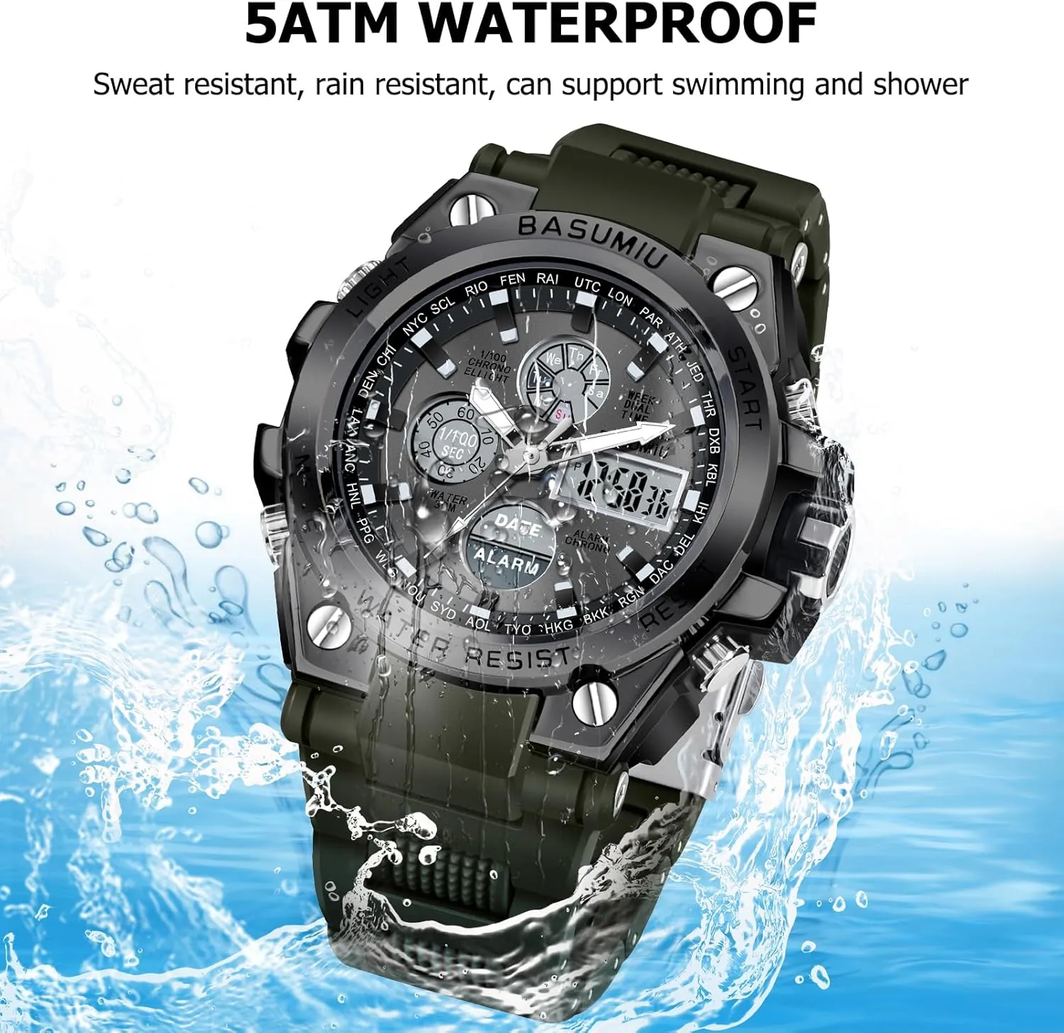 enormous loess amphibious holding Watches for Men, Waterproof Tactical Military Wrist Watches Digital Sports 