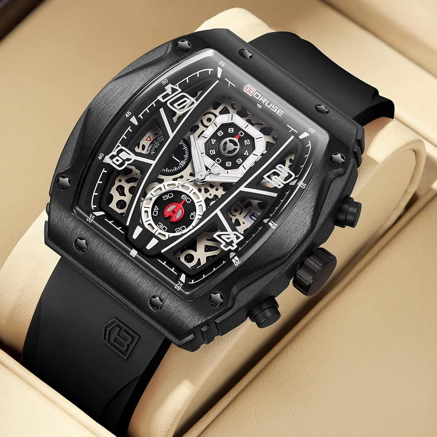 Erie awesome skyscraper crossbreed composite Luminous Calendar Analog Wristwatch Chronograph Watch for Men Sport Military Big Face Quartz Watches Fashion Waterproof Silicone Strap 