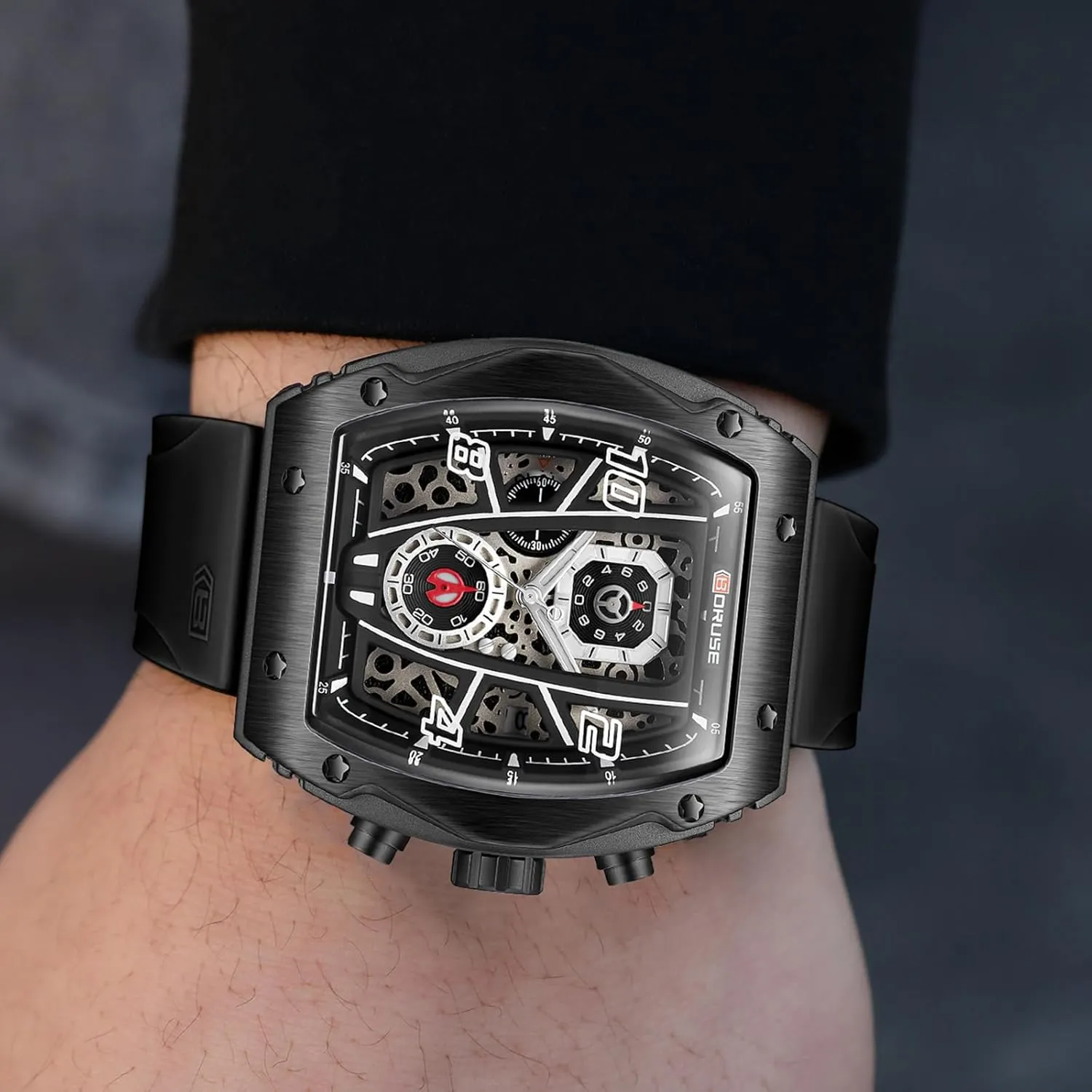 Erie awesome skyscraper crossbreed composite Luminous Calendar Analog Wristwatch Chronograph Watch for Men Sport Military Big Face Quartz Watches Fashion Waterproof Silicone Strap 