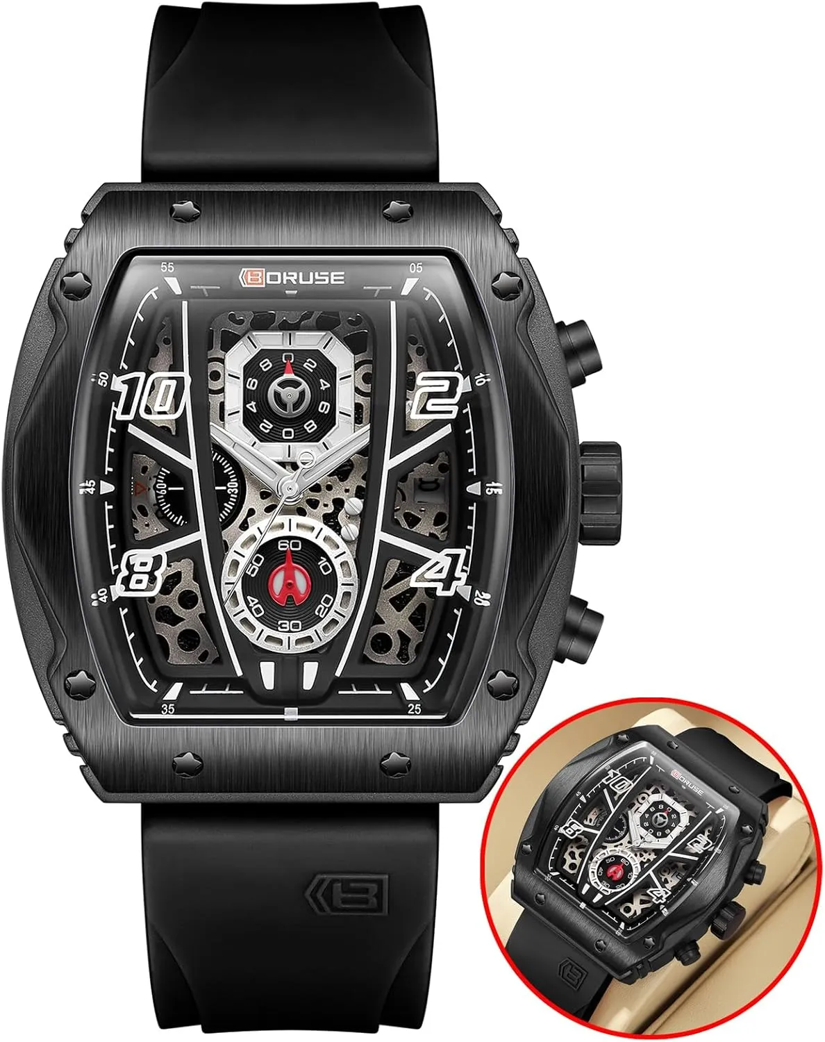 Erie awesome skyscraper crossbreed composite Luminous Calendar Analog Wristwatch Chronograph Watch for Men Sport Military Big Face Quartz Watches Fashion Waterproof Silicone Strap 