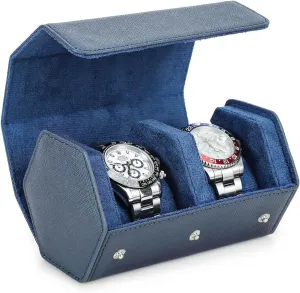 exodus latent acidic observatory Saffiano Watch Roll Travel Case, Leather 2-Watches Roll Case for Treasured Watches and Bracelets(Blue) Hiram Genuine Leather 