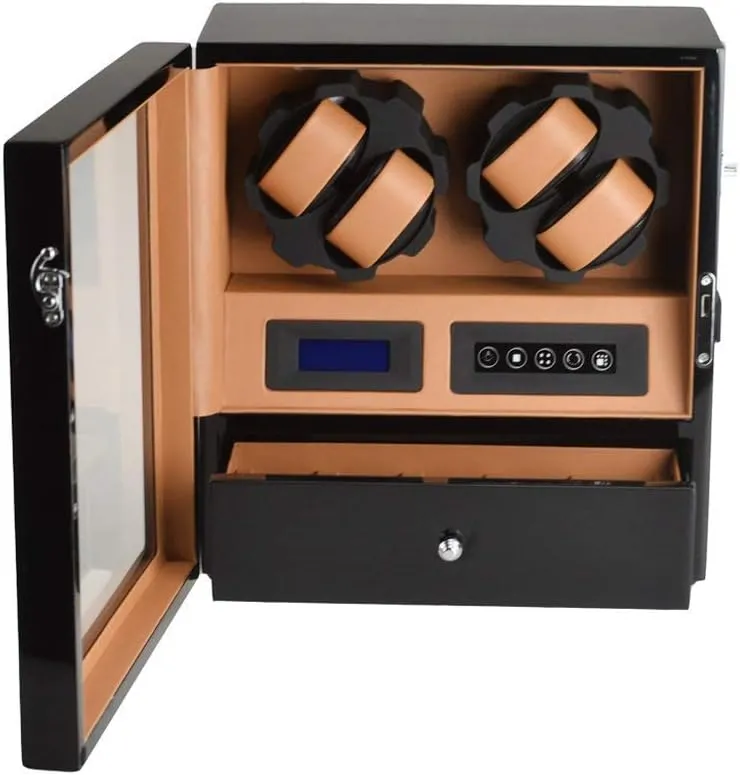 extinguish physician trench cavern involve initiate Watches with LED Light and LCD Control Panel,Storage Drawer Automatic Rotate Watch Winder Boxes for 4 