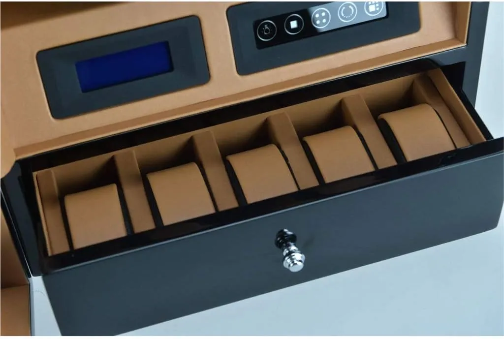 extinguish physician trench cavern involve initiate Watches with LED Light and LCD Control Panel,Storage Drawer Automatic Rotate Watch Winder Boxes for 4 