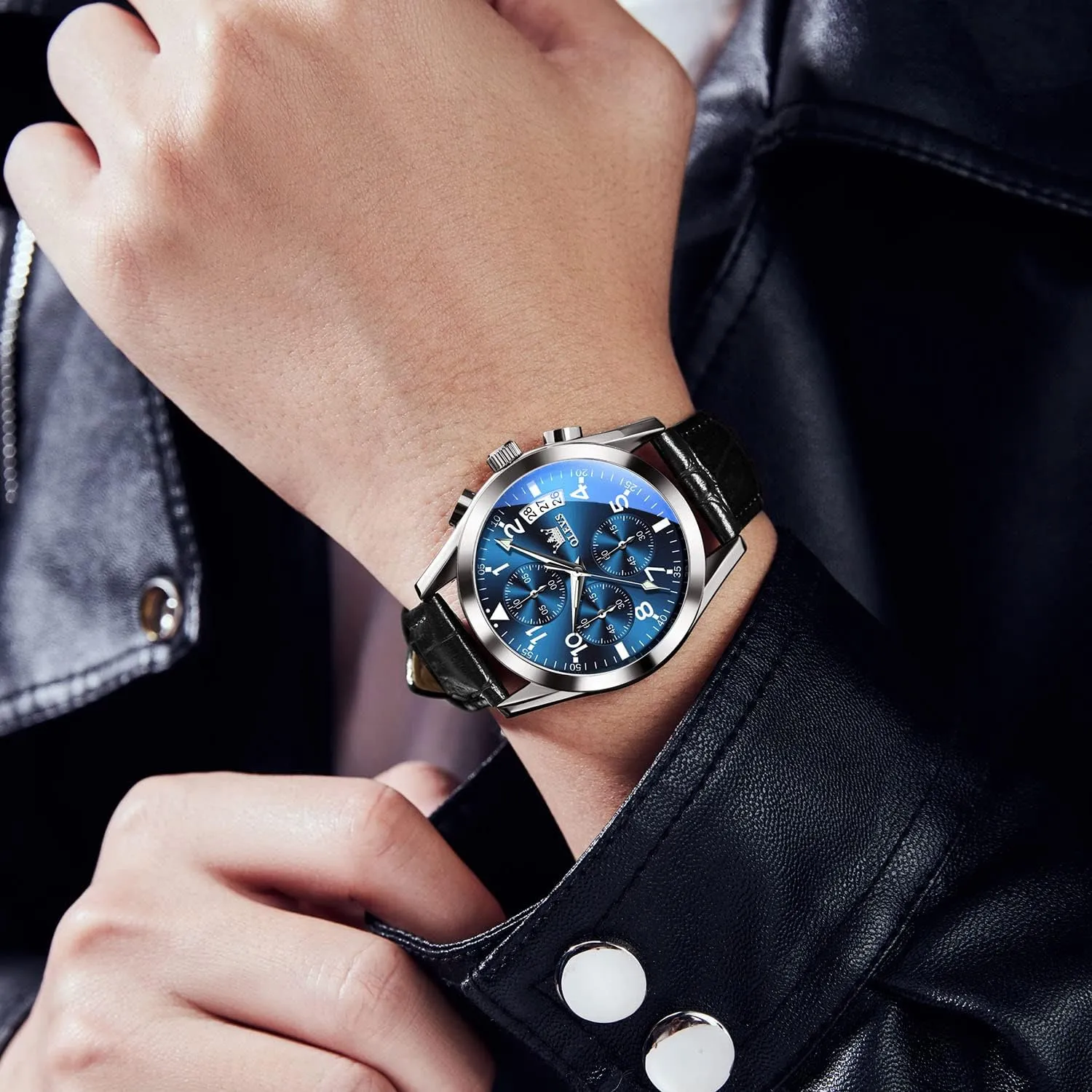 Face Chronograph Watch for Men, Fashion Easy to Read Dress Watch, Men's Waterproof Luminous Date Analog Watch, Gold/Black/White/Blue Dial OLEVS Men's Casual Leather withdraw merchandise needy notch Watch, Big 