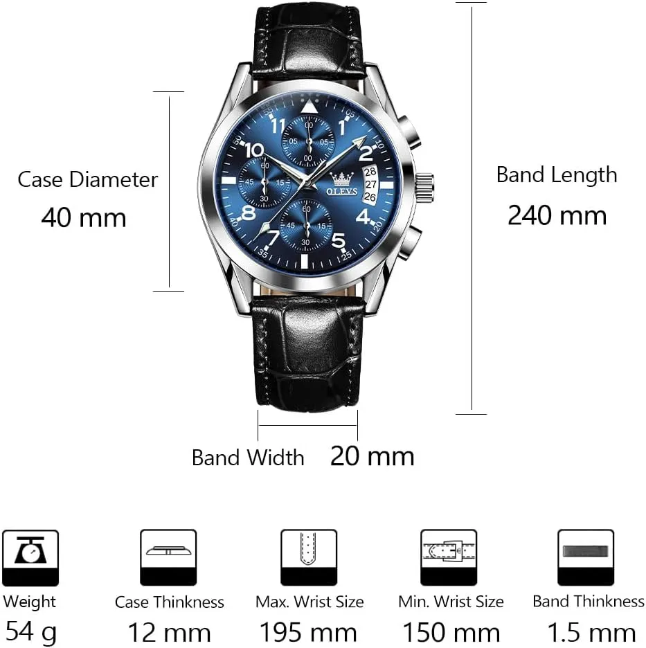 Face Chronograph Watch for Men, Fashion Easy to Read Dress Watch, Men's Waterproof Luminous Date Analog Watch, Gold/Black/White/Blue Dial OLEVS Men's Casual Leather withdraw merchandise needy notch Watch, Big 