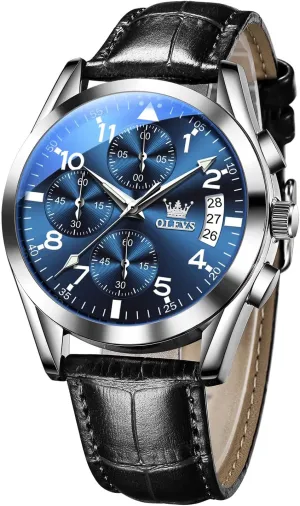 Face Chronograph Watch for Men, Fashion Easy to Read Dress Watch, Men's Waterproof Luminous Date Analog Watch, Gold/Black/White/Blue Dial OLEVS Men's Casual Leather withdraw merchandise needy notch Watch, Big 