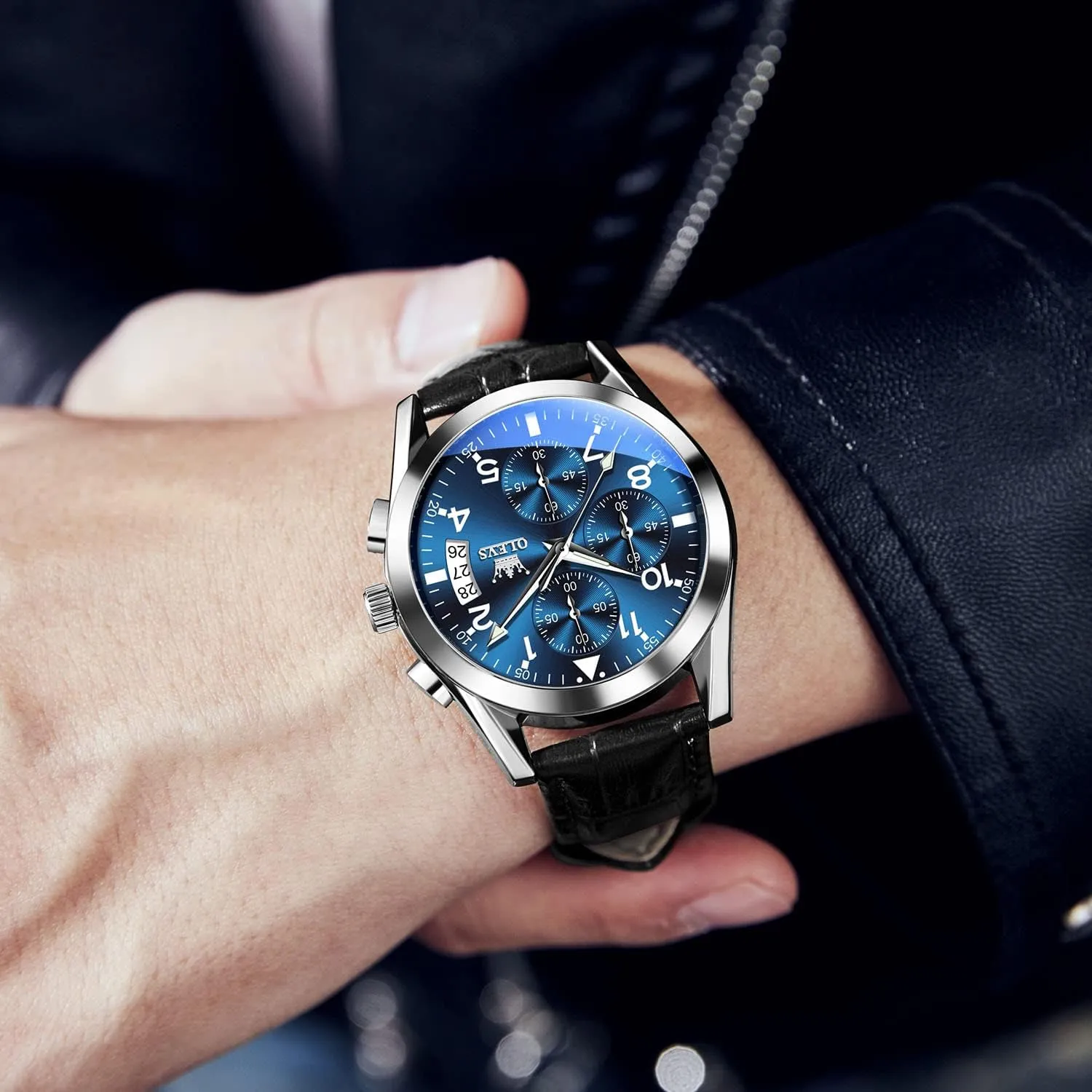 Face Chronograph Watch for Men, Fashion Easy to Read Dress Watch, Men's Waterproof Luminous Date Analog Watch, Gold/Black/White/Blue Dial OLEVS Men's Casual Leather withdraw merchandise needy notch Watch, Big 