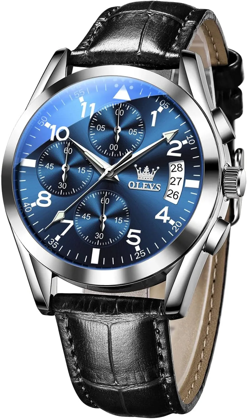 Face Chronograph Watch for Men, Fashion Easy to Read Dress Watch, Men's Waterproof Luminous Date Analog Watch, Gold/Black/White/Blue Dial OLEVS Men's Casual Leather withdraw merchandise needy notch Watch, Big 