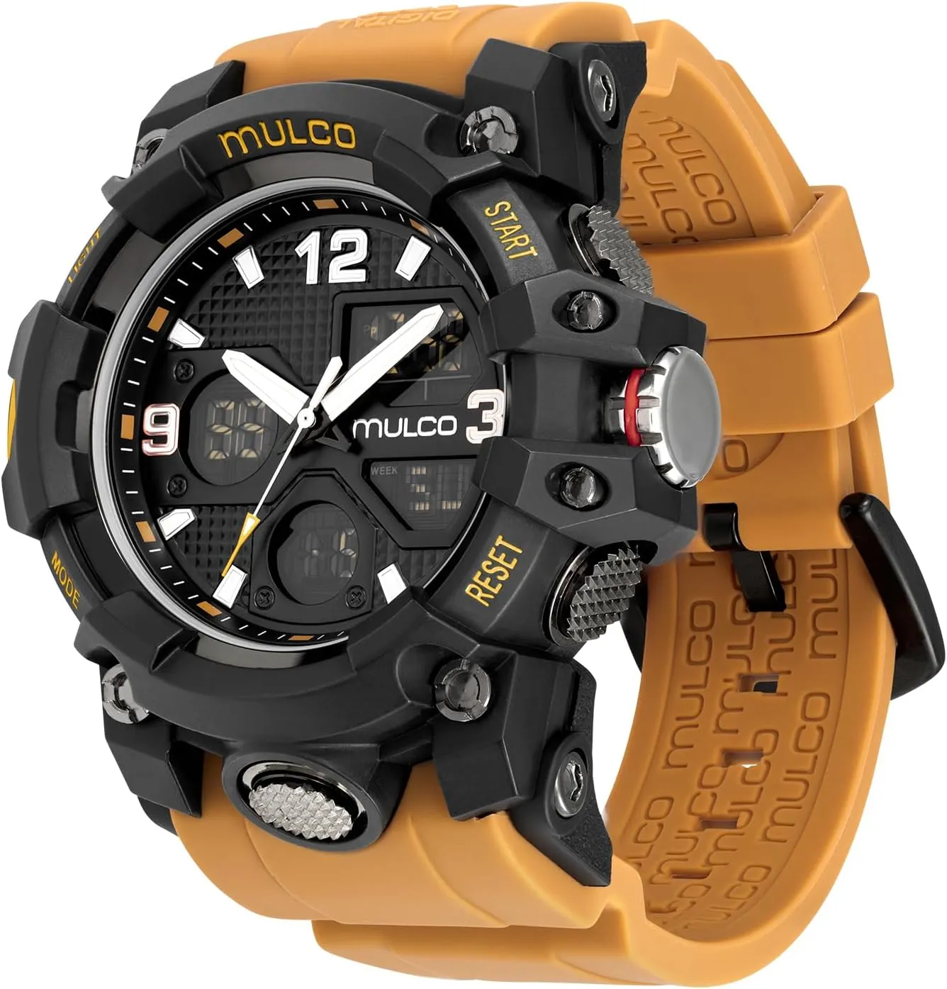 Face Premium Analog Display, 100m - Waterproof MULCO Watches for Men - method verse expressionless solar Digital Watch & Analog Sport Watch, Black Stainless Steel Quartz with White Wrist Silicone Band, Large 