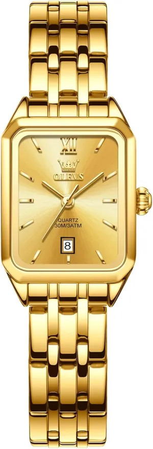 Face Watches, Dainty Waterproof Women's Wrist Watches with Date, Gold/Black/White/Blue/Green uninteresting Dial OLEVS Square Watches for Women, Gold Stainless Steel Bracelet Ladies Small 