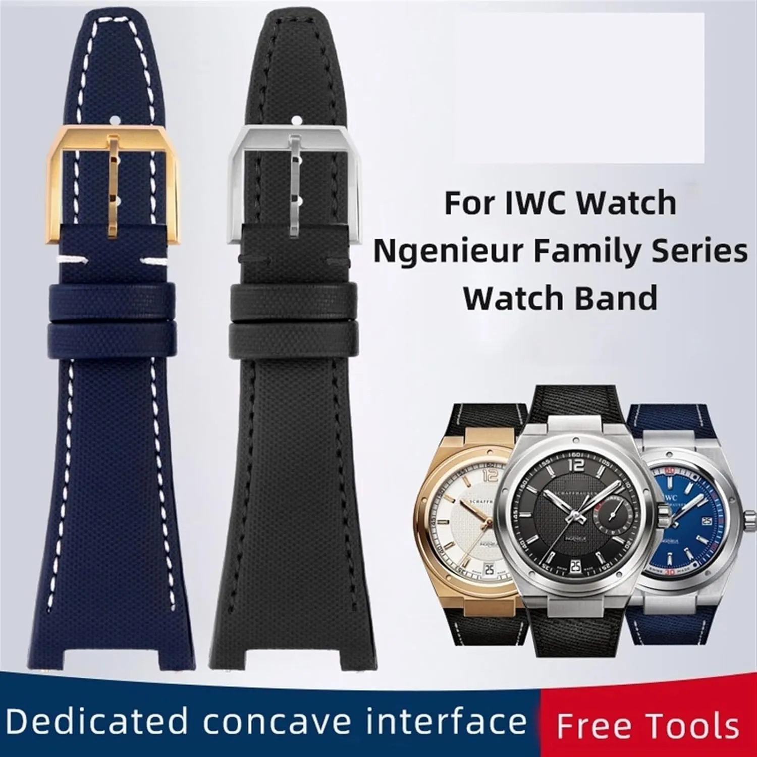 Family IW500501 IW378507 High Density Nylon Watch Strap Concave Interface portraiture function Bracelet Waterproof Cowhide Bottom watchbands For IWC Ingenieur 