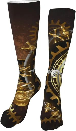 Fashion Long Stocking Dress Socks Sport Casual fir Socks 20 Inch Peynir Steampunk Watches Gold Brass Gears Women'S Knee High Socks 